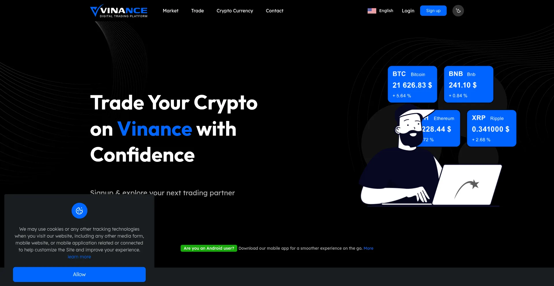 Website screenshot of Vinance.pro