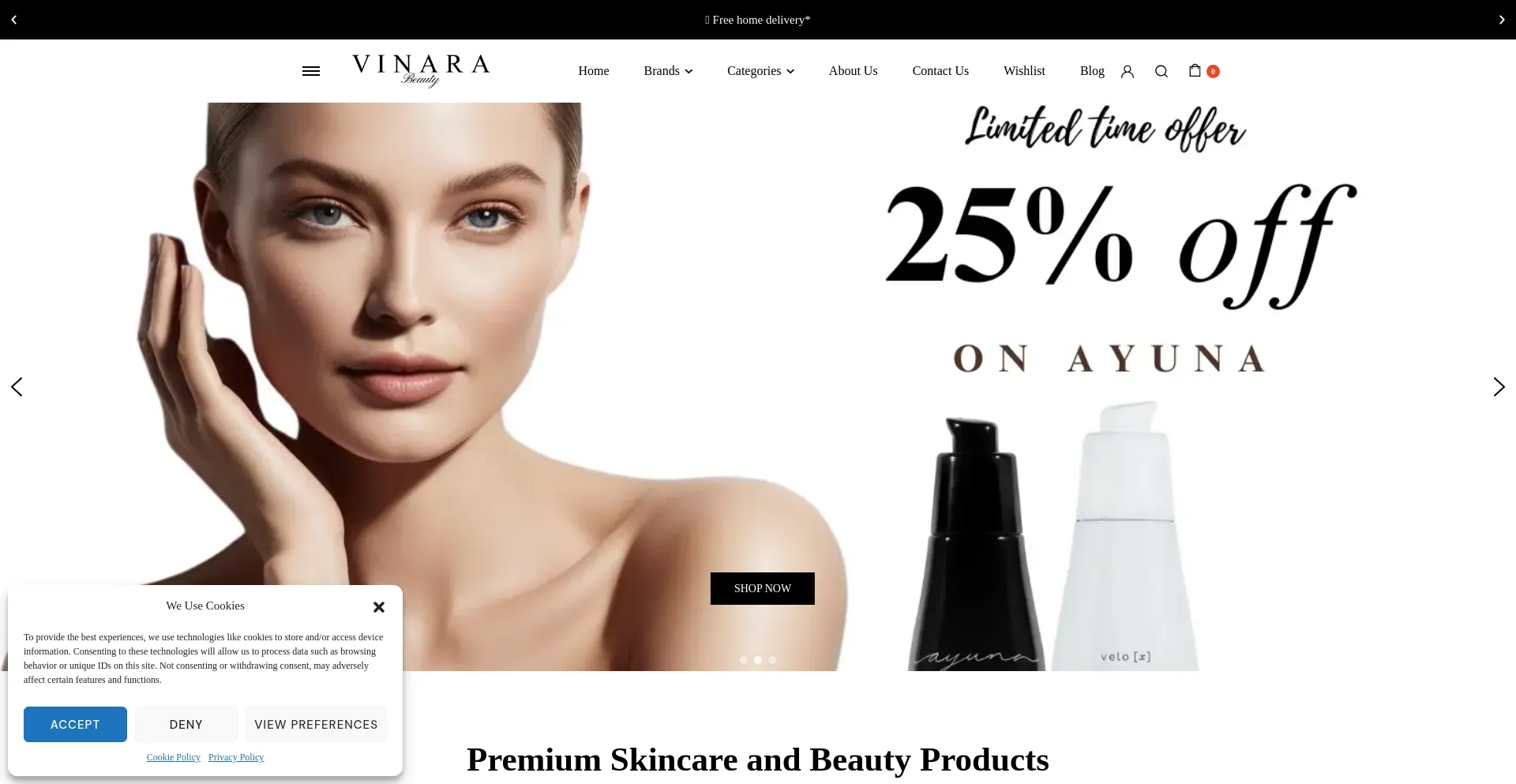 Website screenshot of Vinarabeauty.com