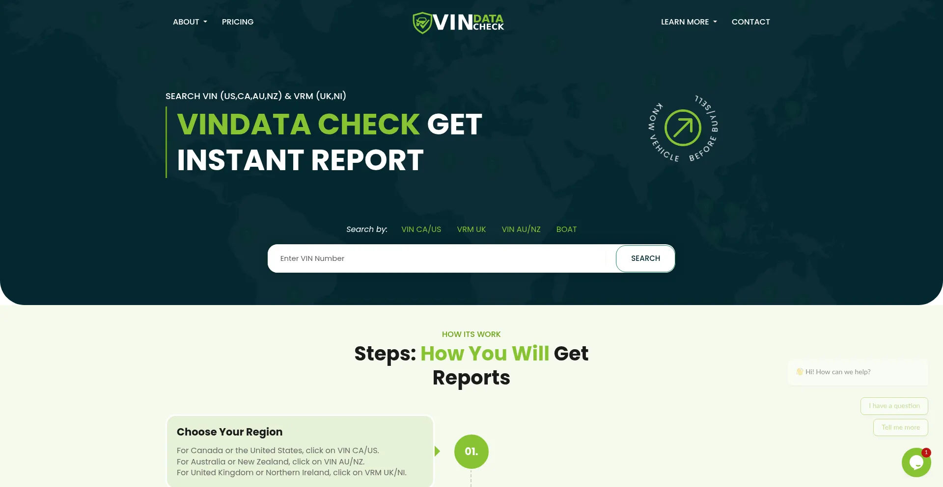 Website screenshot of Vindatacheck.com