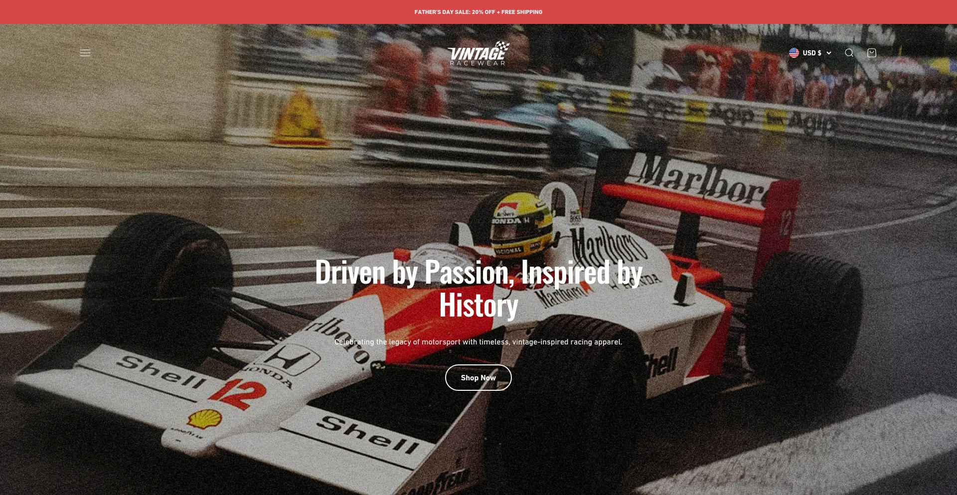 Website screenshot of Vintage-racewear.com