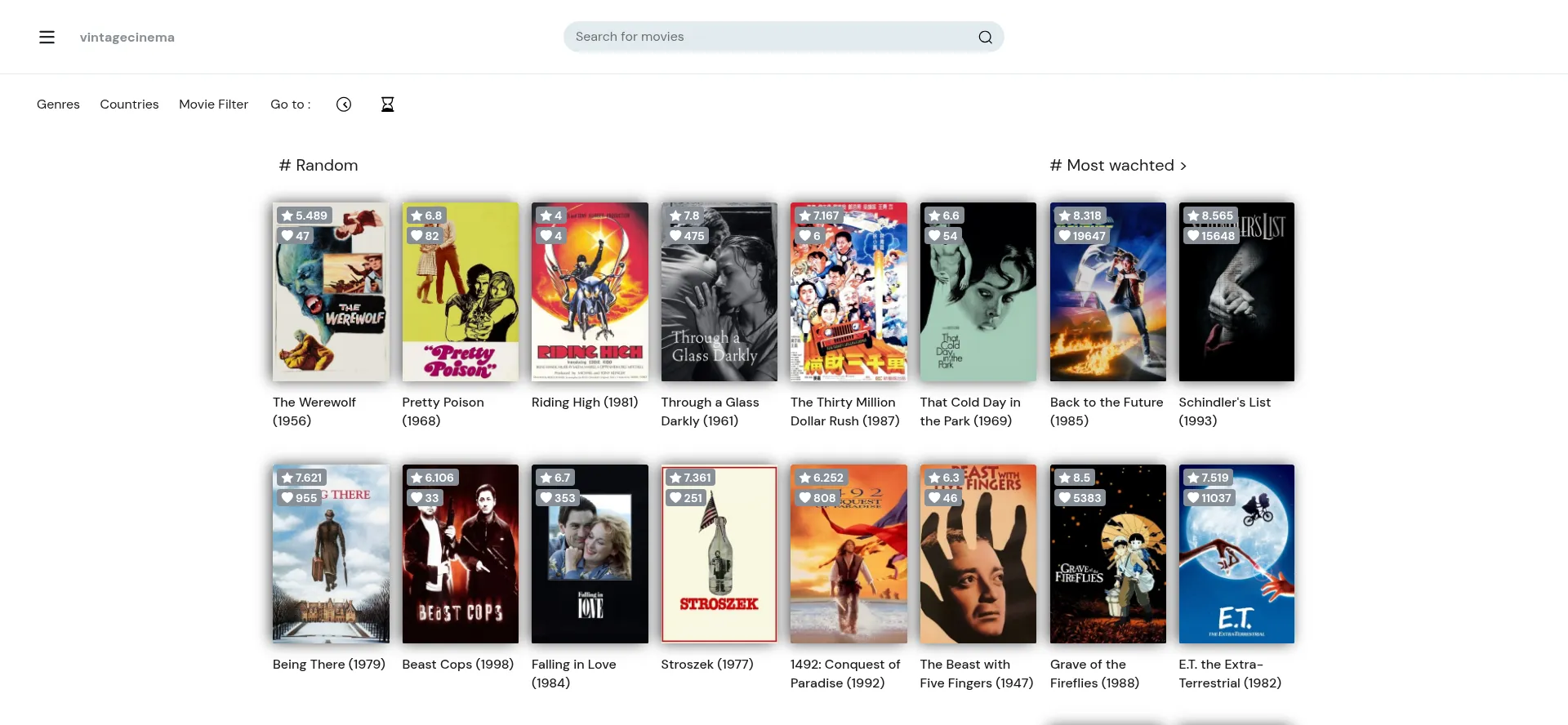 Website screenshot of Vintagecinema.tv