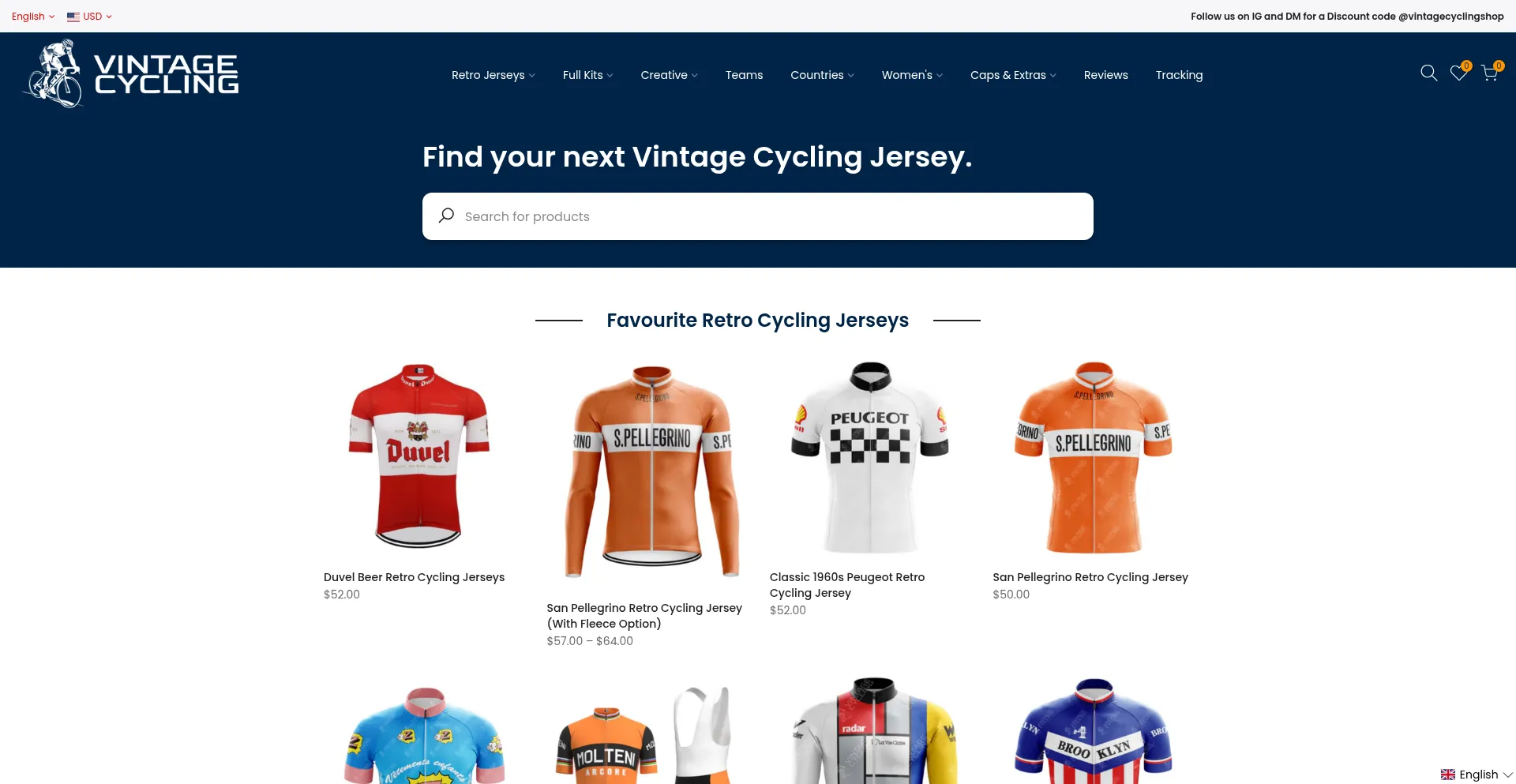 Website screenshot of Vintagecycling.shop