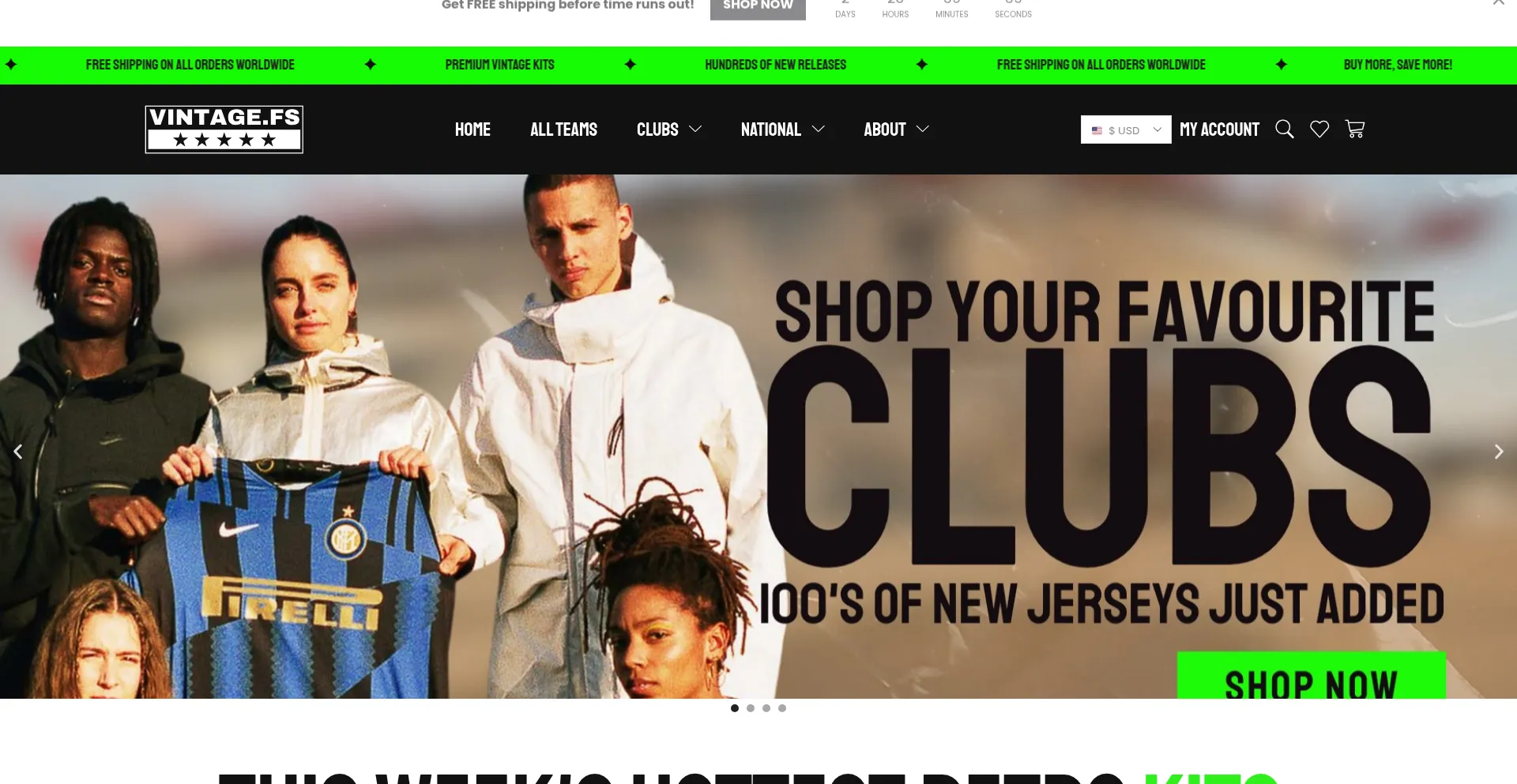 Website screenshot of Vintagefootball.shop