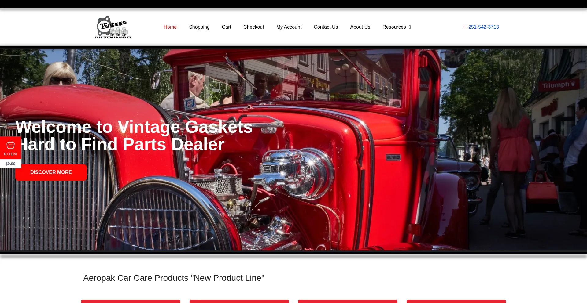 Website screenshot of Vintagegasket.com