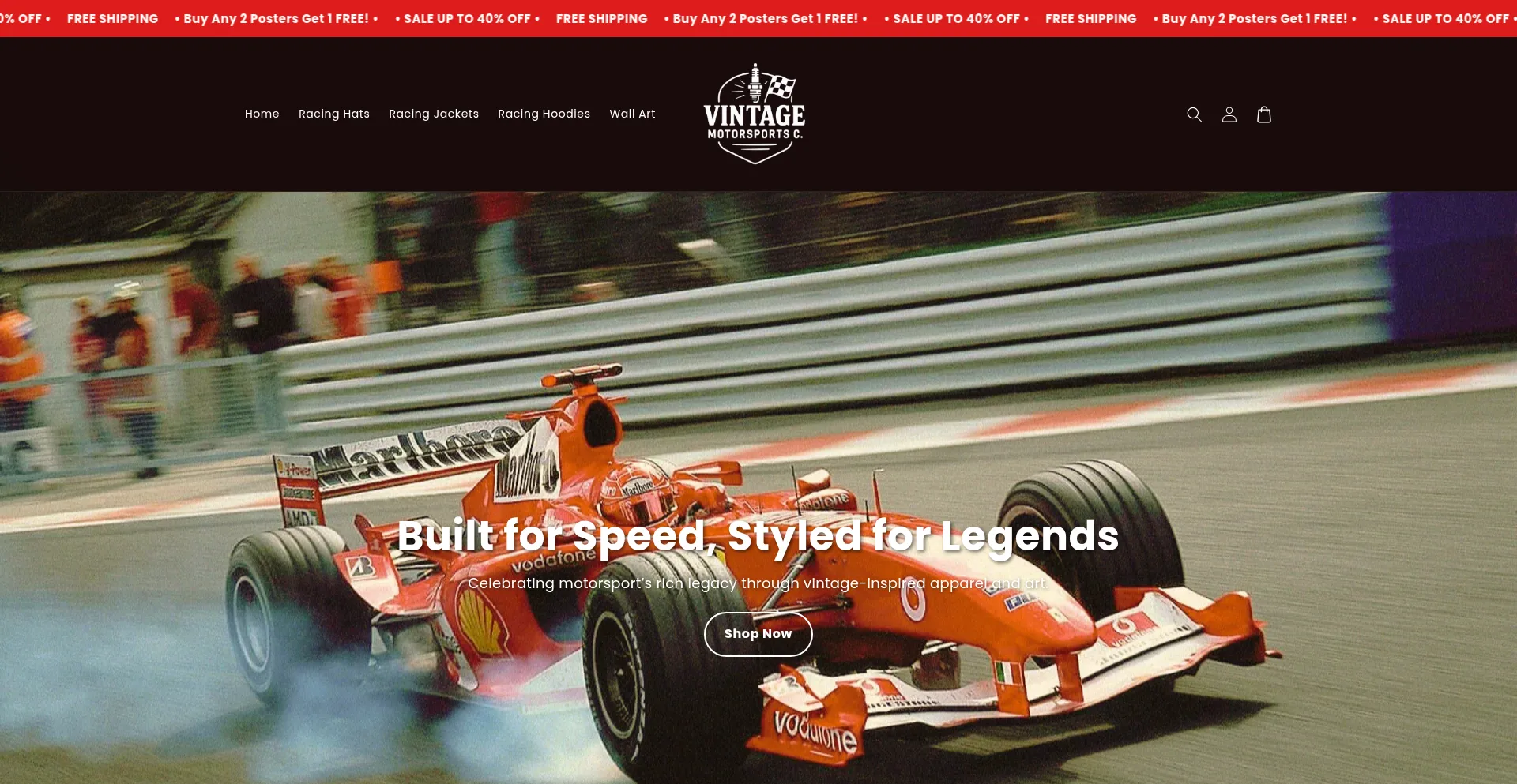 Website screenshot of Vintagemotorsportsco.com