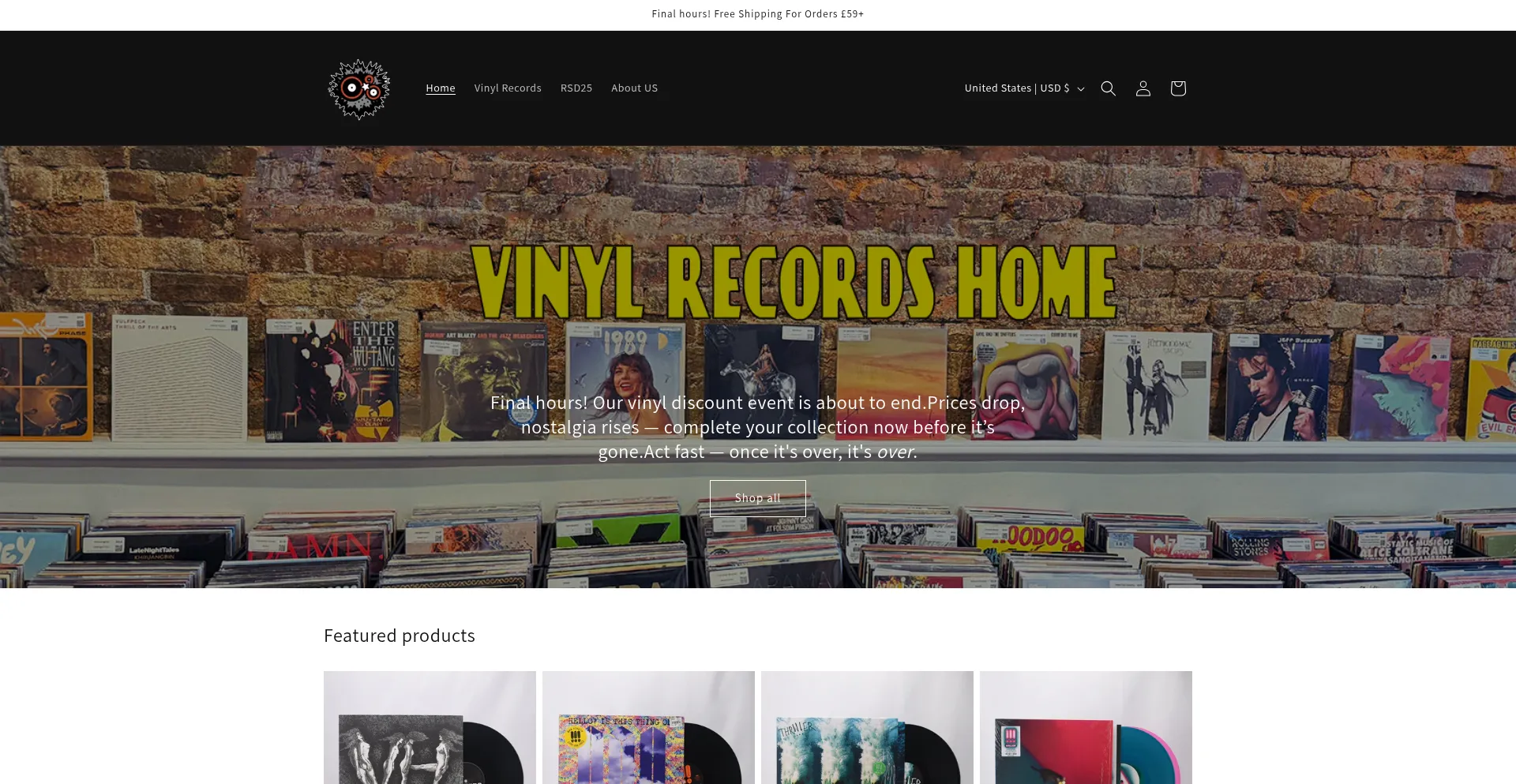 Website screenshot of Vinylrecordhome.com