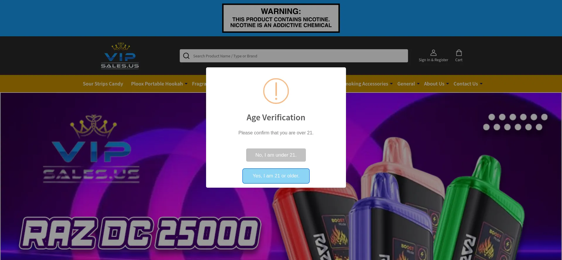 Website screenshot of Vipsales.us
