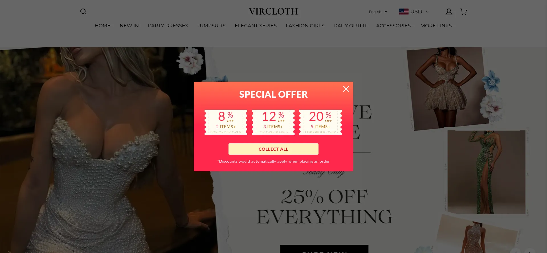Website screenshot of Vircloth.com