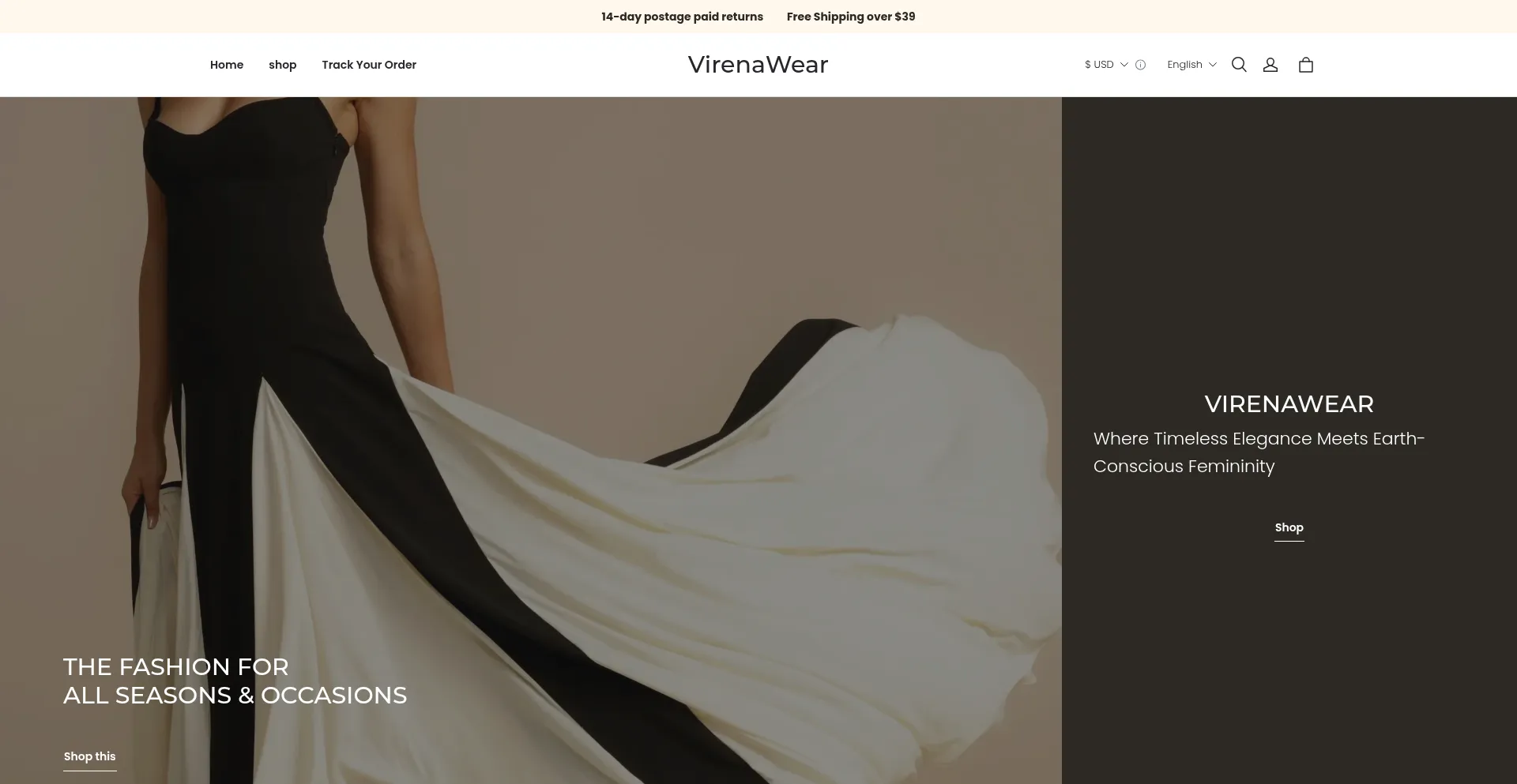 Website screenshot of Virenawear.shop