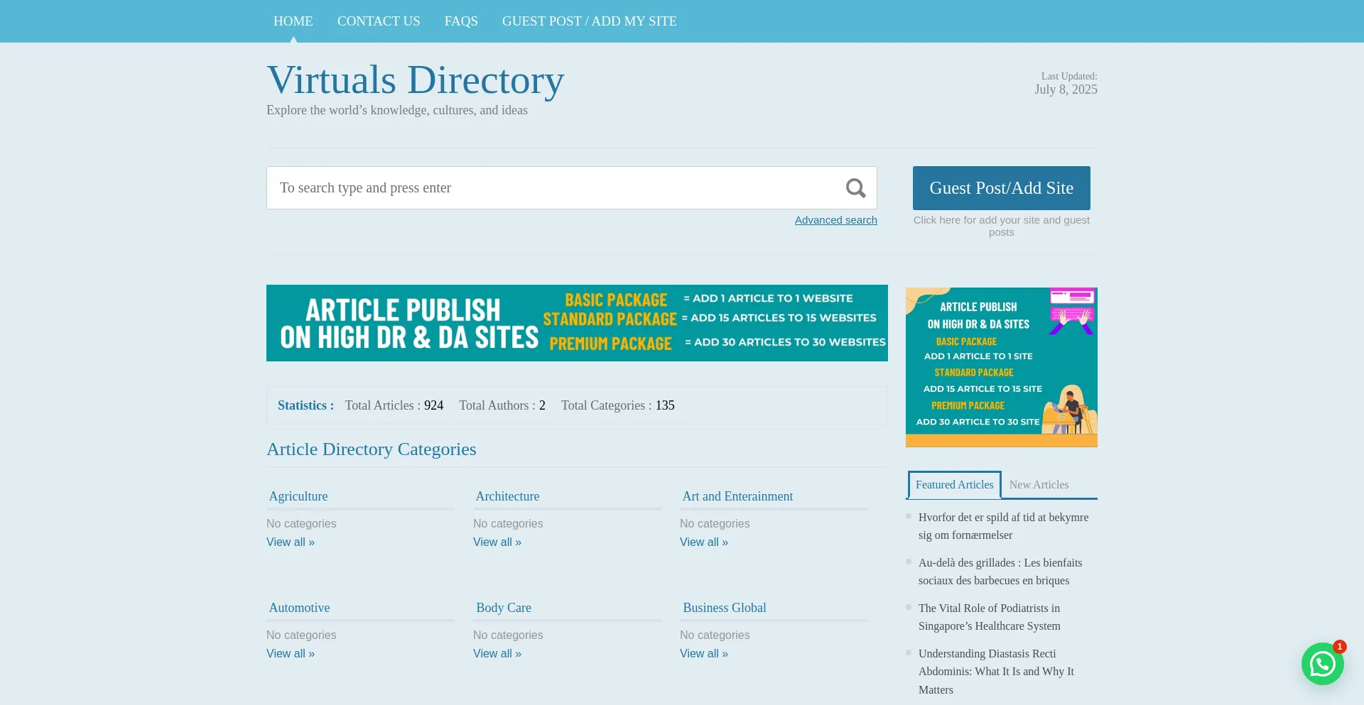 Website screenshot of Virtualsdirectory.com