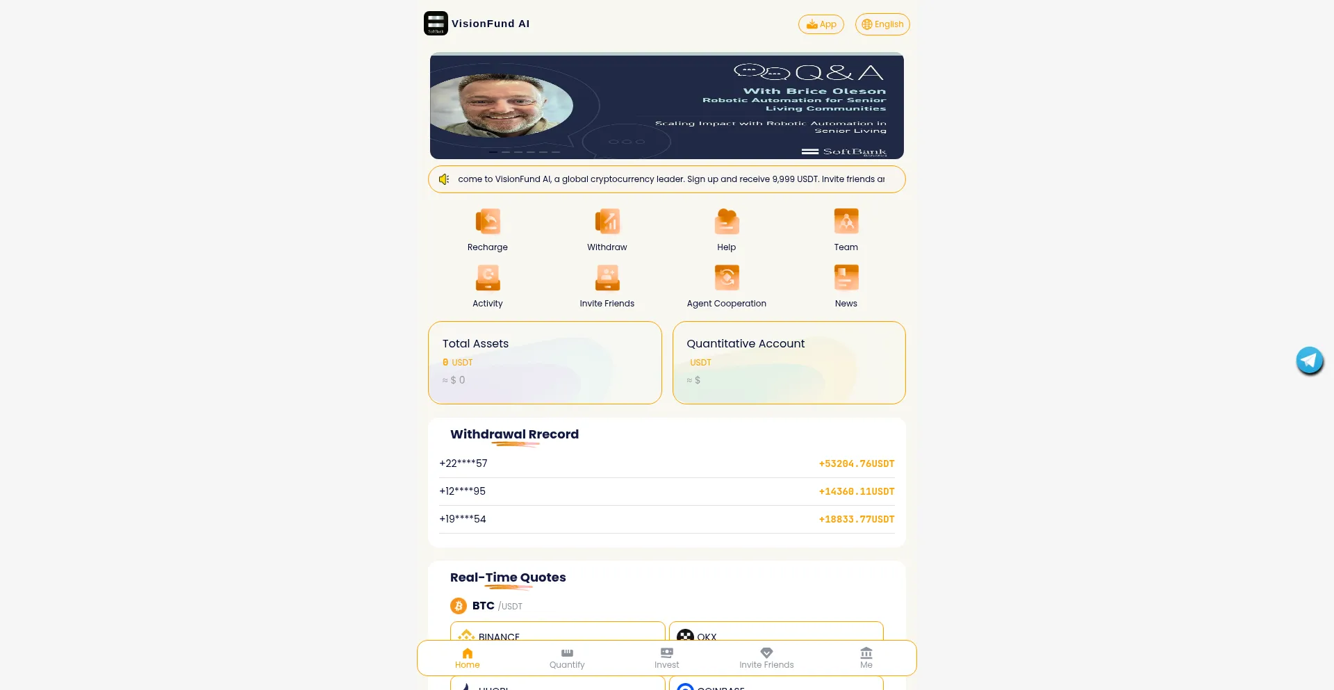 Website screenshot of Visionfundai.vip