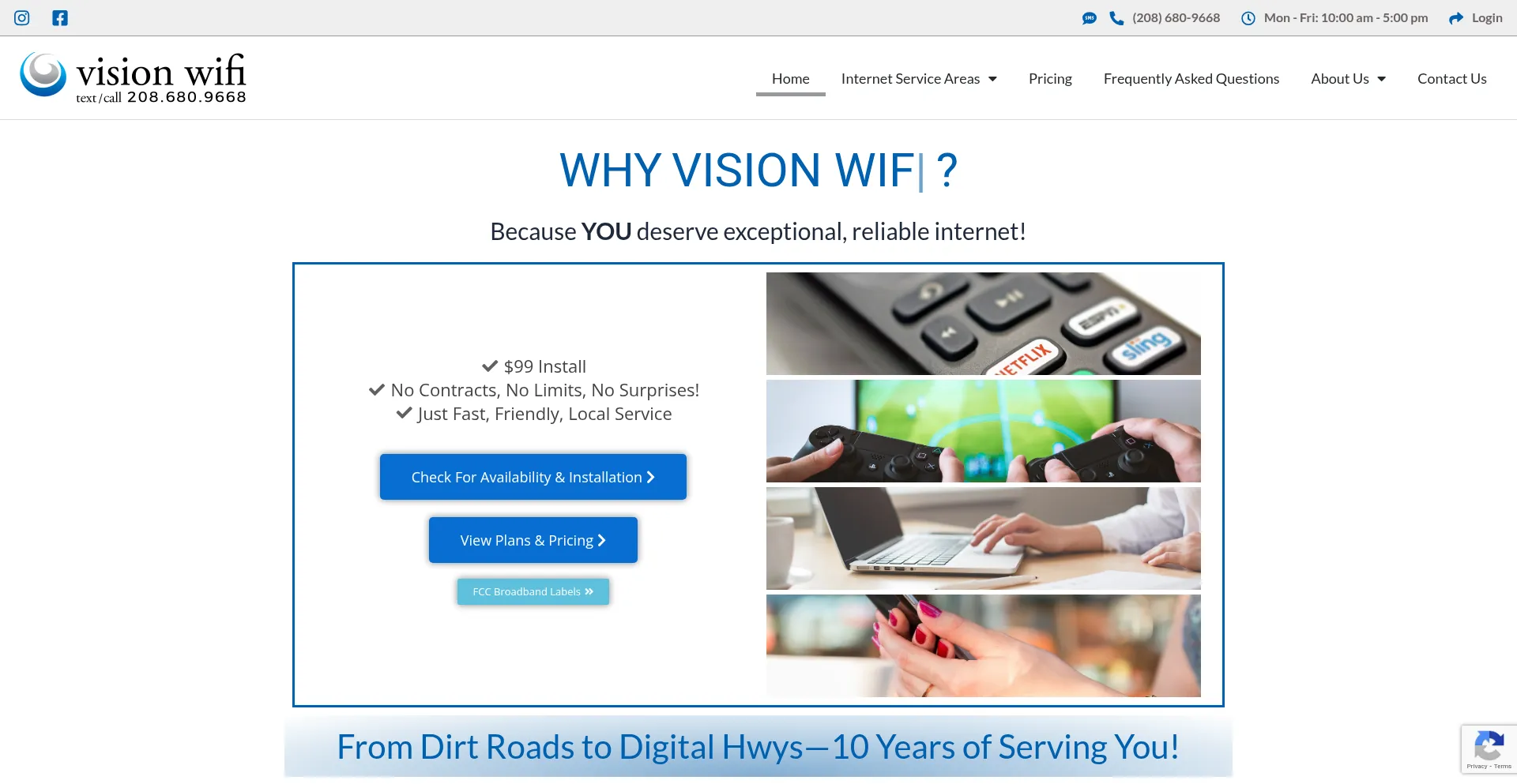 Website screenshot of Visionwifi.com
