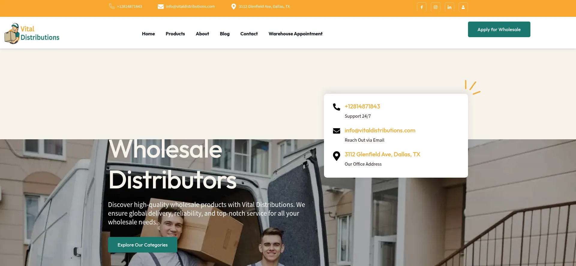 Website screenshot of Vitaldistributions.com