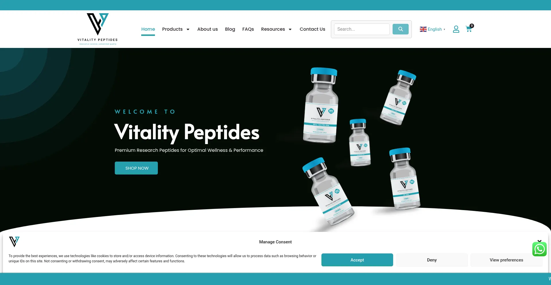 Website screenshot of Vitalitypeptides.co.uk