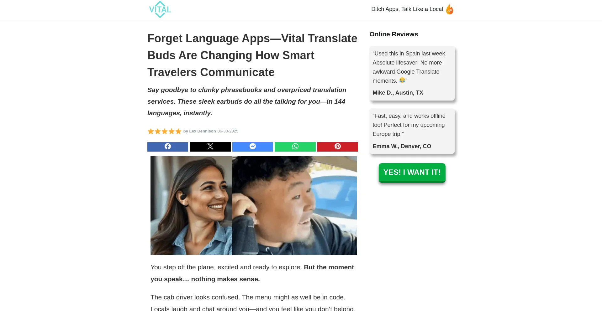 Website screenshot of Vitaltranslatorearbuds.com