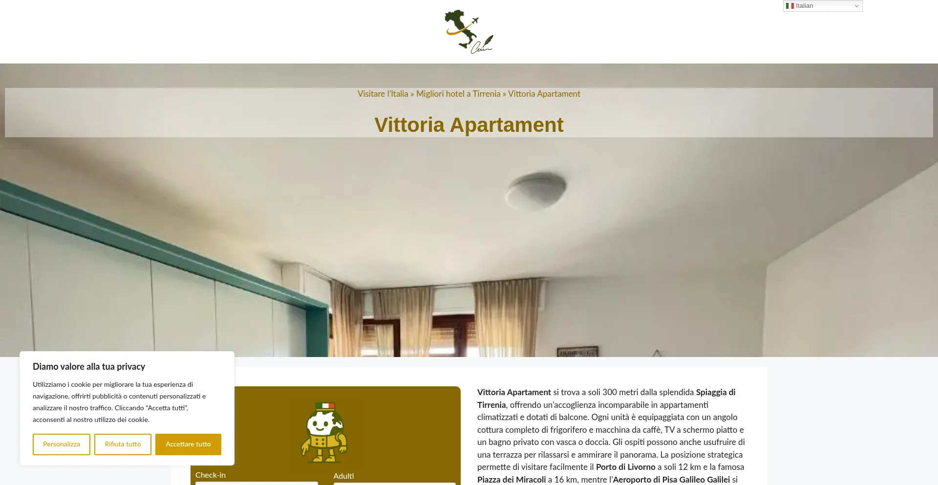 Website screenshot of Vittoria-apartament.dreaminginrome.com