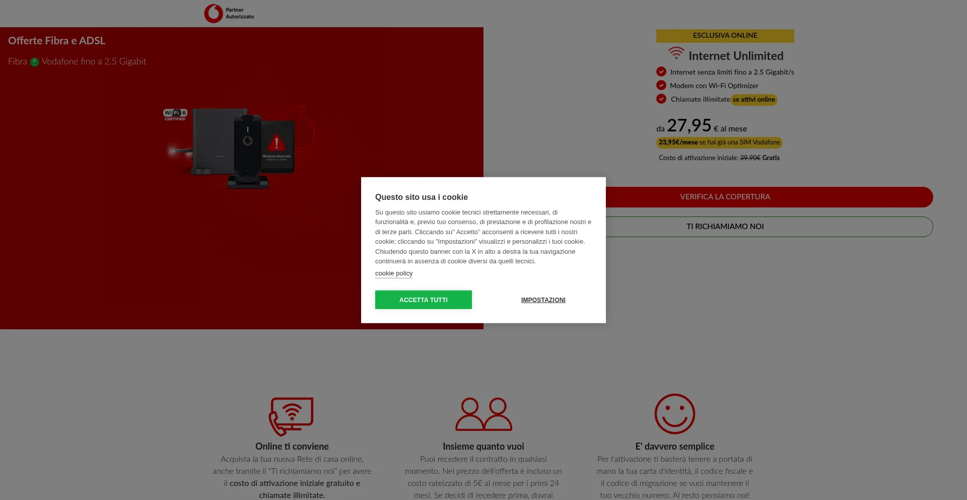 Website screenshot of Vodafone-internet.it