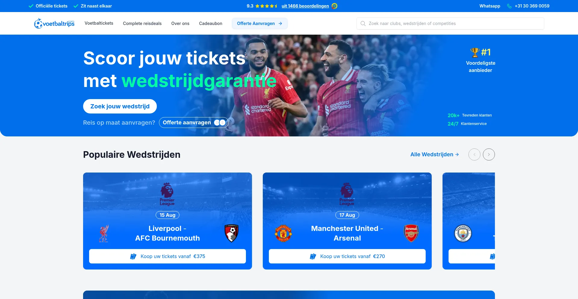 Website screenshot of Voetbaltrips.com