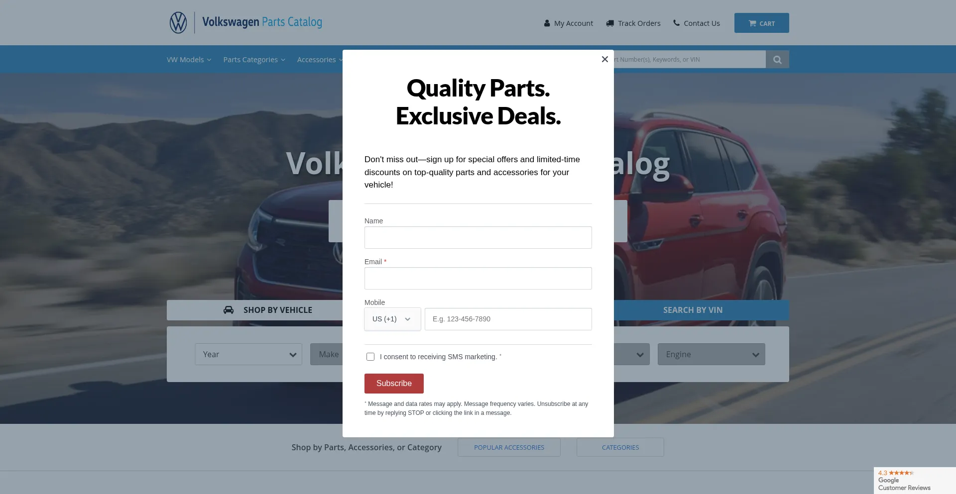 Website screenshot of Volkswagenpartscatalog.com