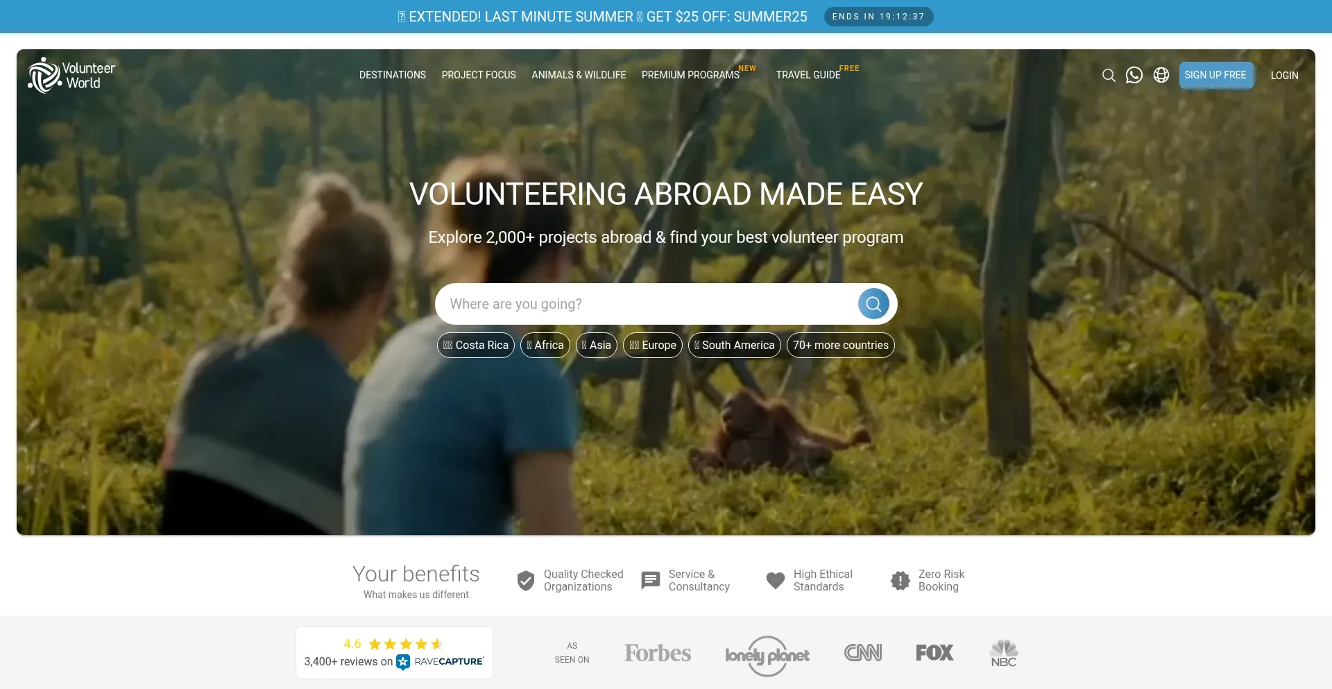 Website screenshot of Volunteerworld.com