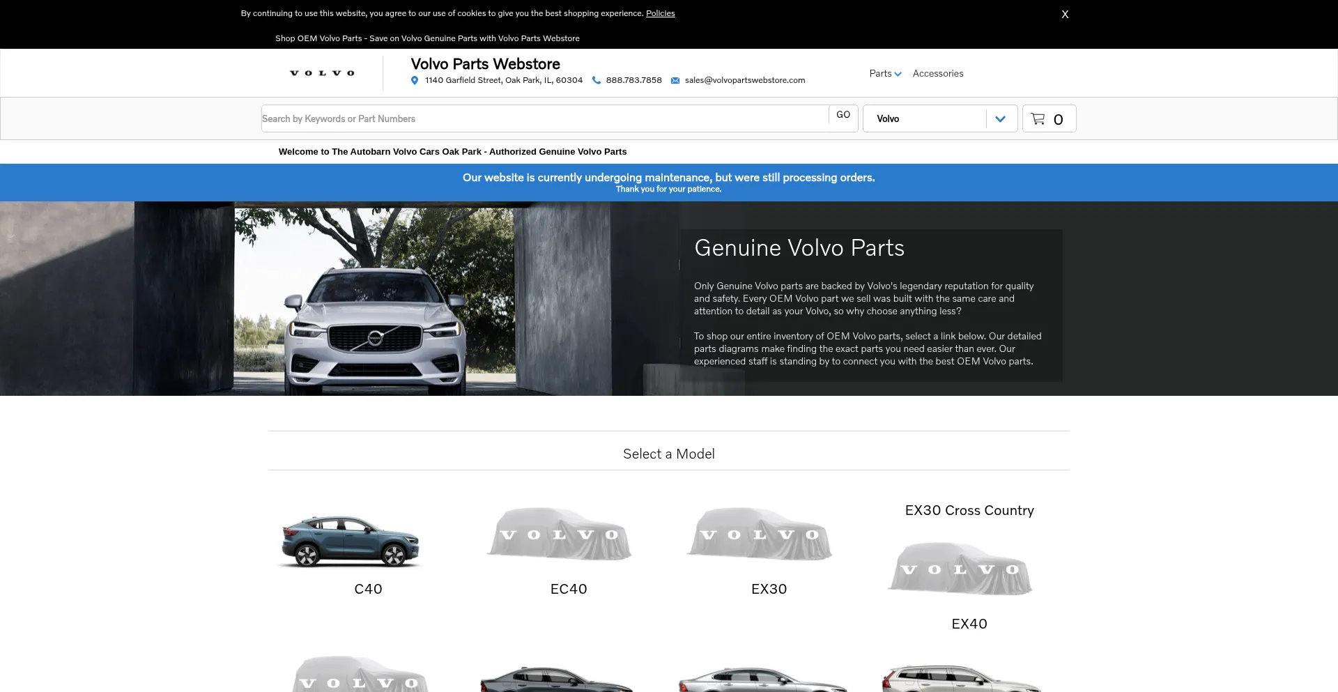 Website screenshot of Volvopartswebstore.com