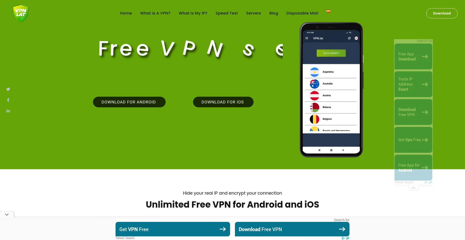 Website screenshot of Vpn.lat