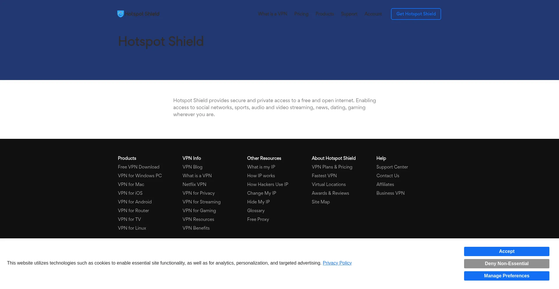 Website screenshot of Vpnservicehss.wpengine.com