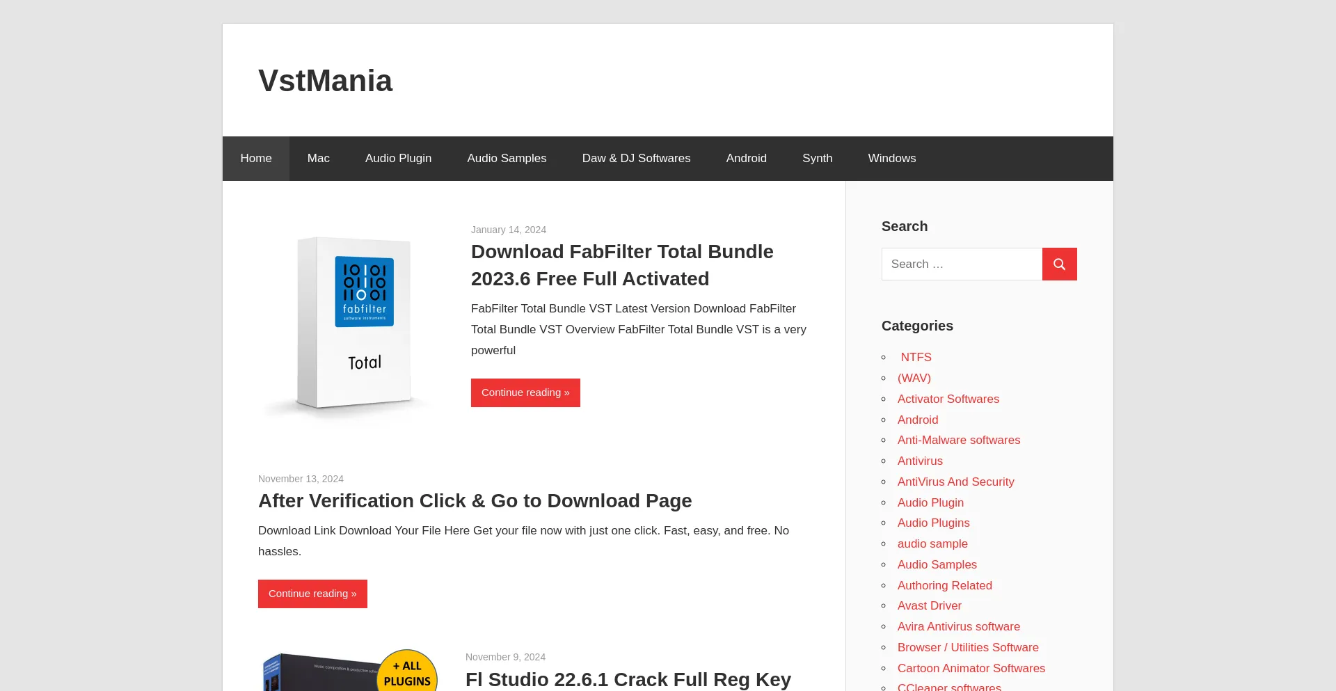 Website screenshot of Vstmania.net