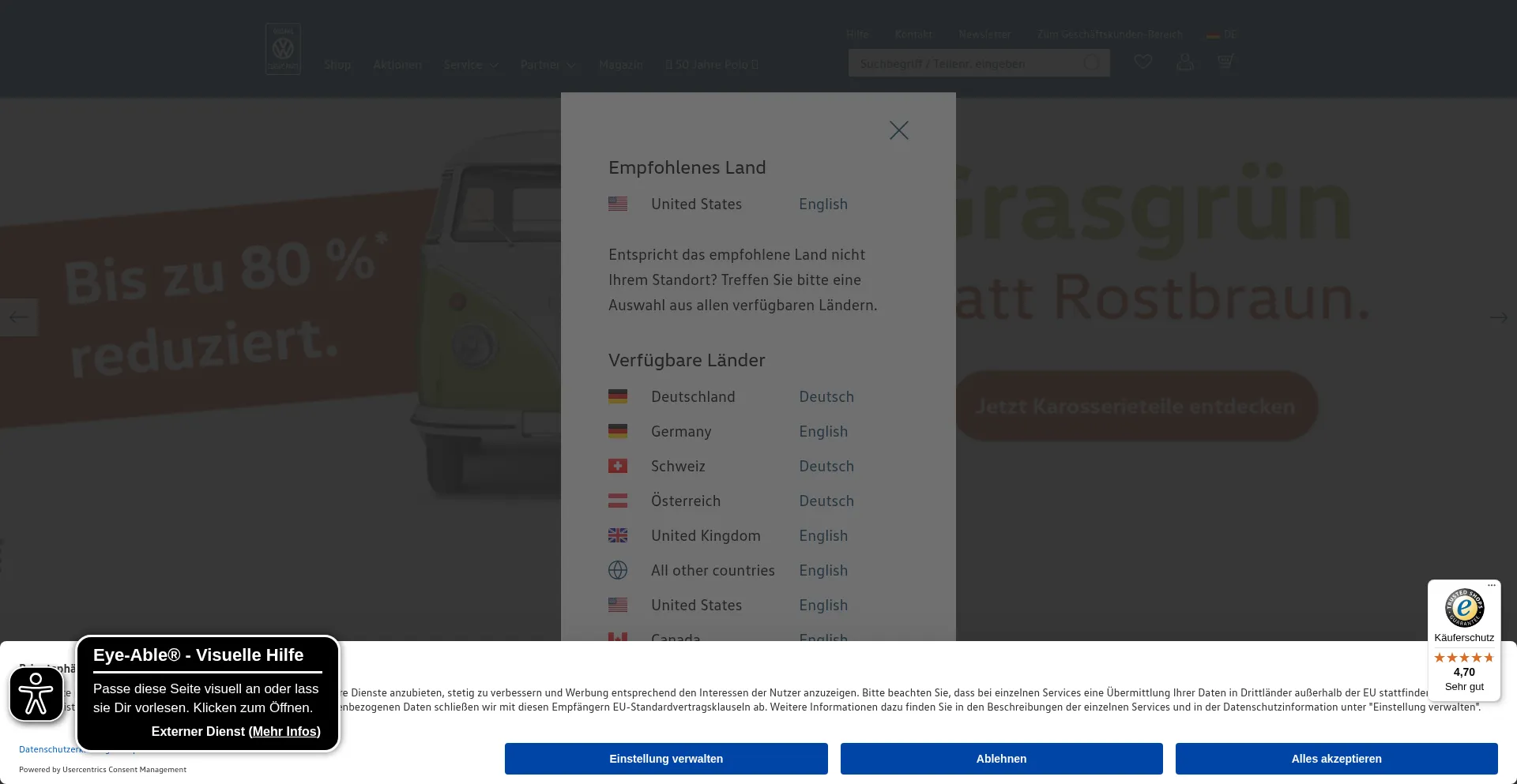 Website screenshot of Vw-classicparts.de