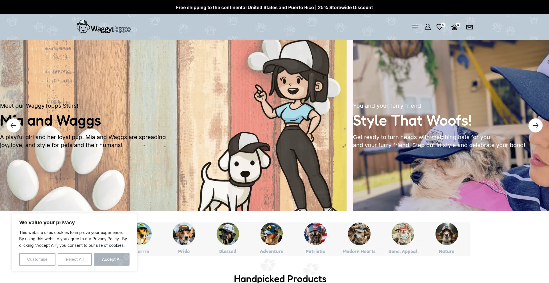 Website screenshot of Waggytopps.com