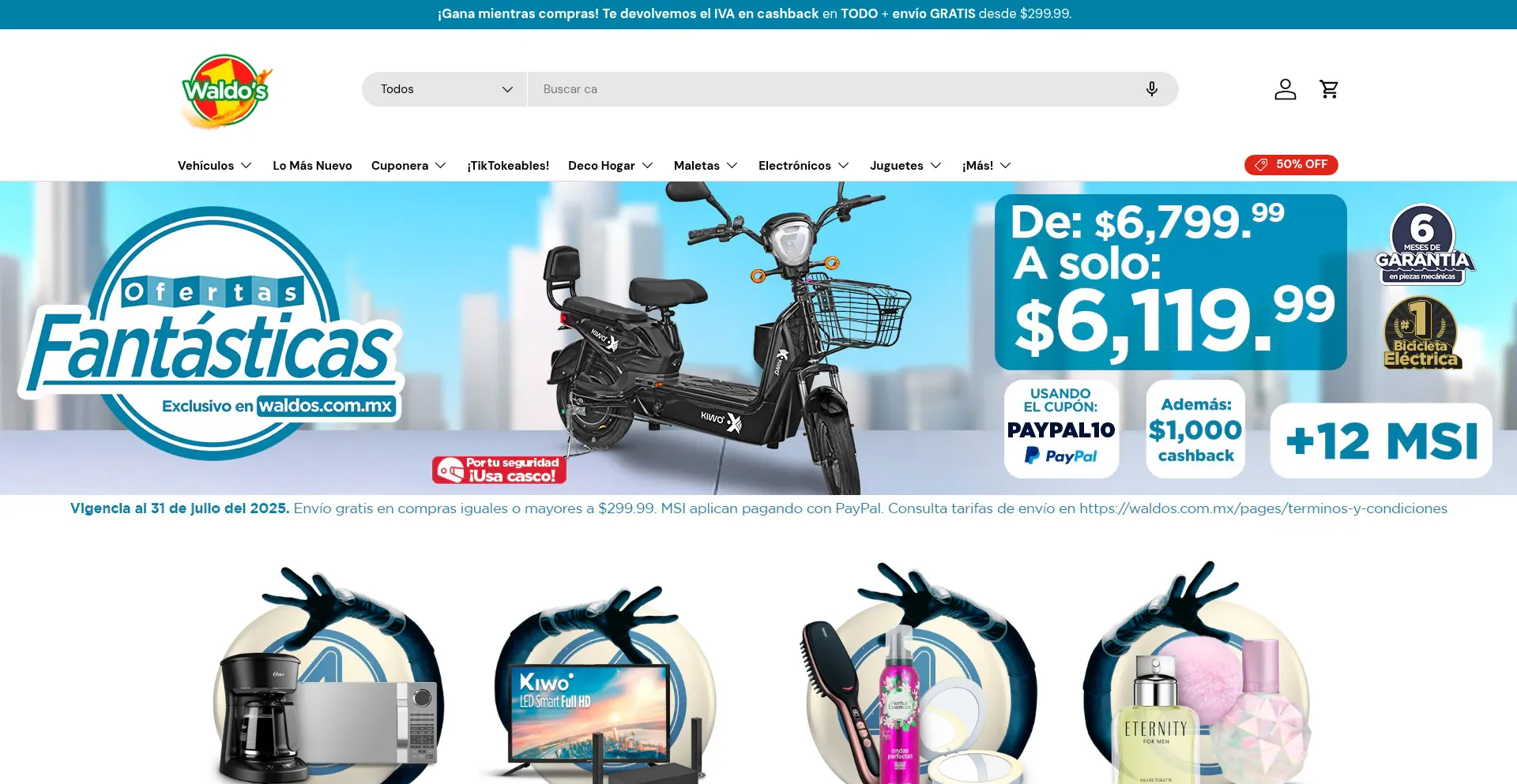 Website screenshot of Waldos.com.mx