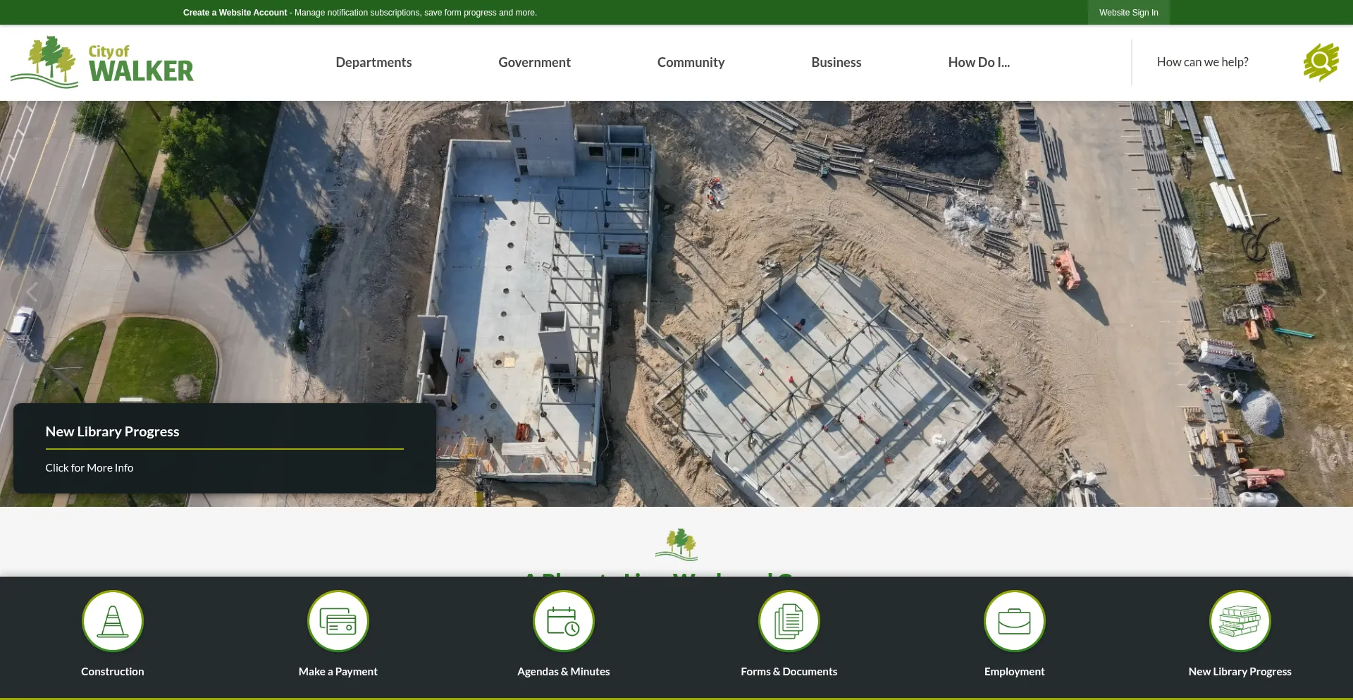 Website screenshot of Walkermi.gov