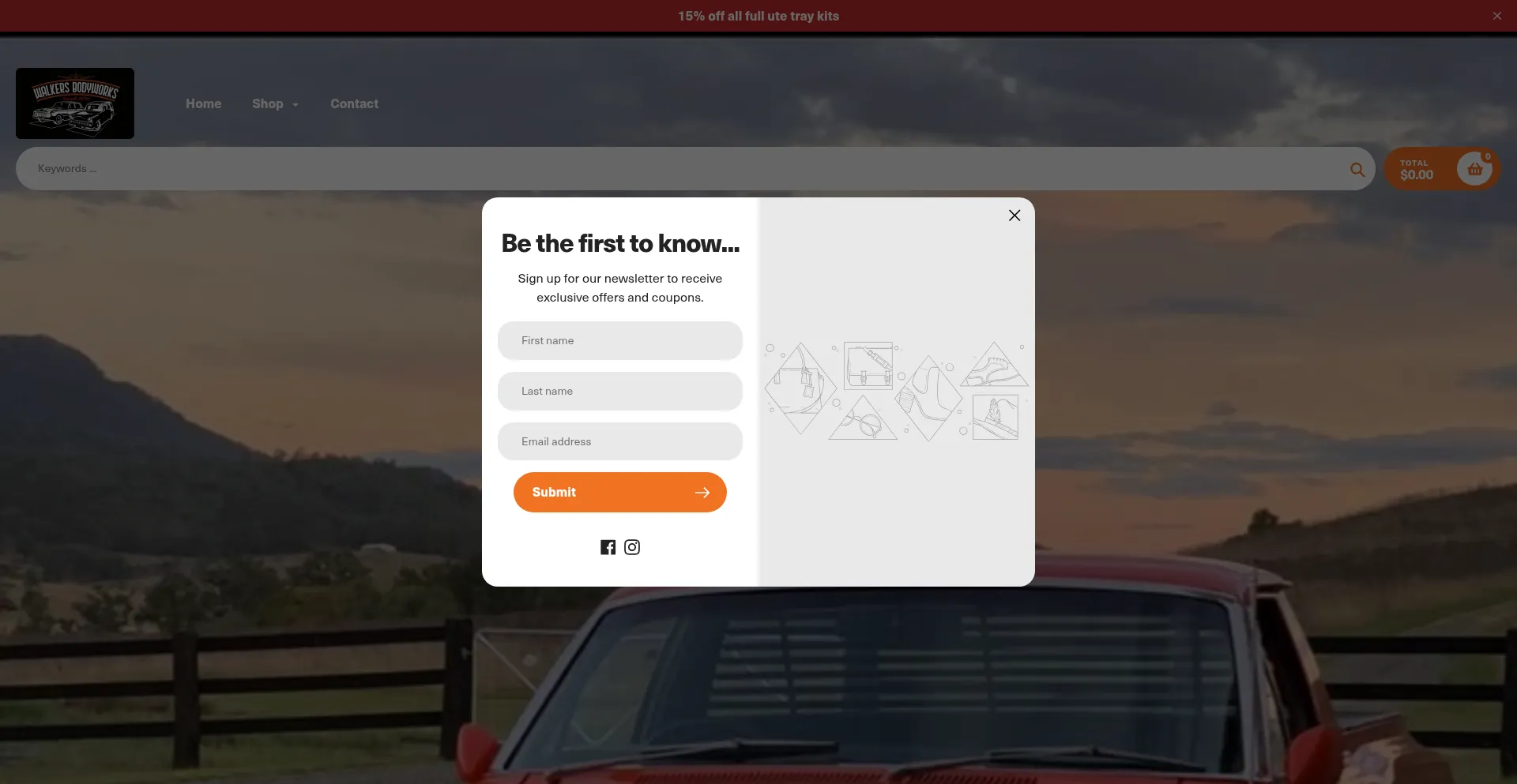 Website screenshot of Walkersbodyworks.com