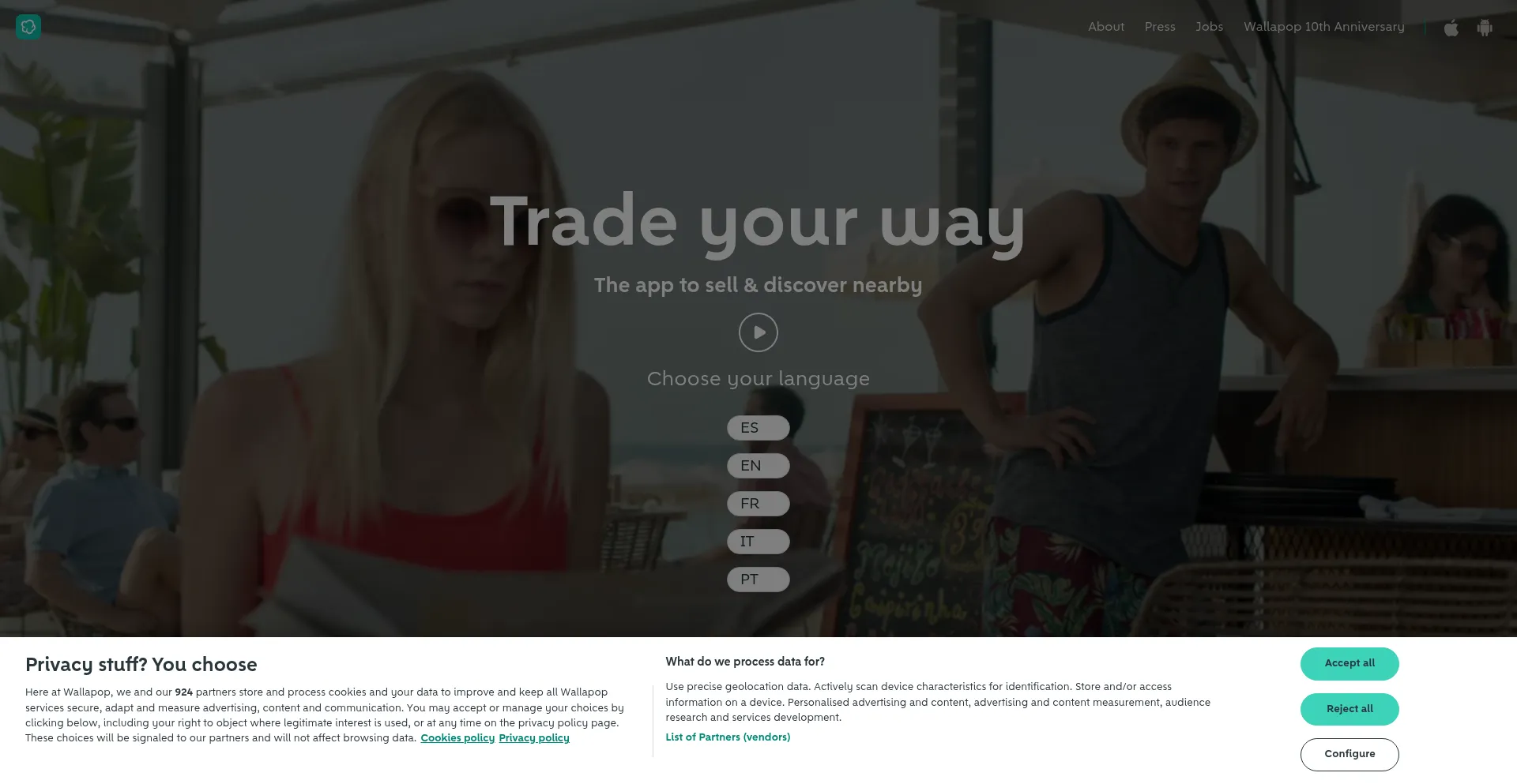 Website screenshot of Wallapop.com