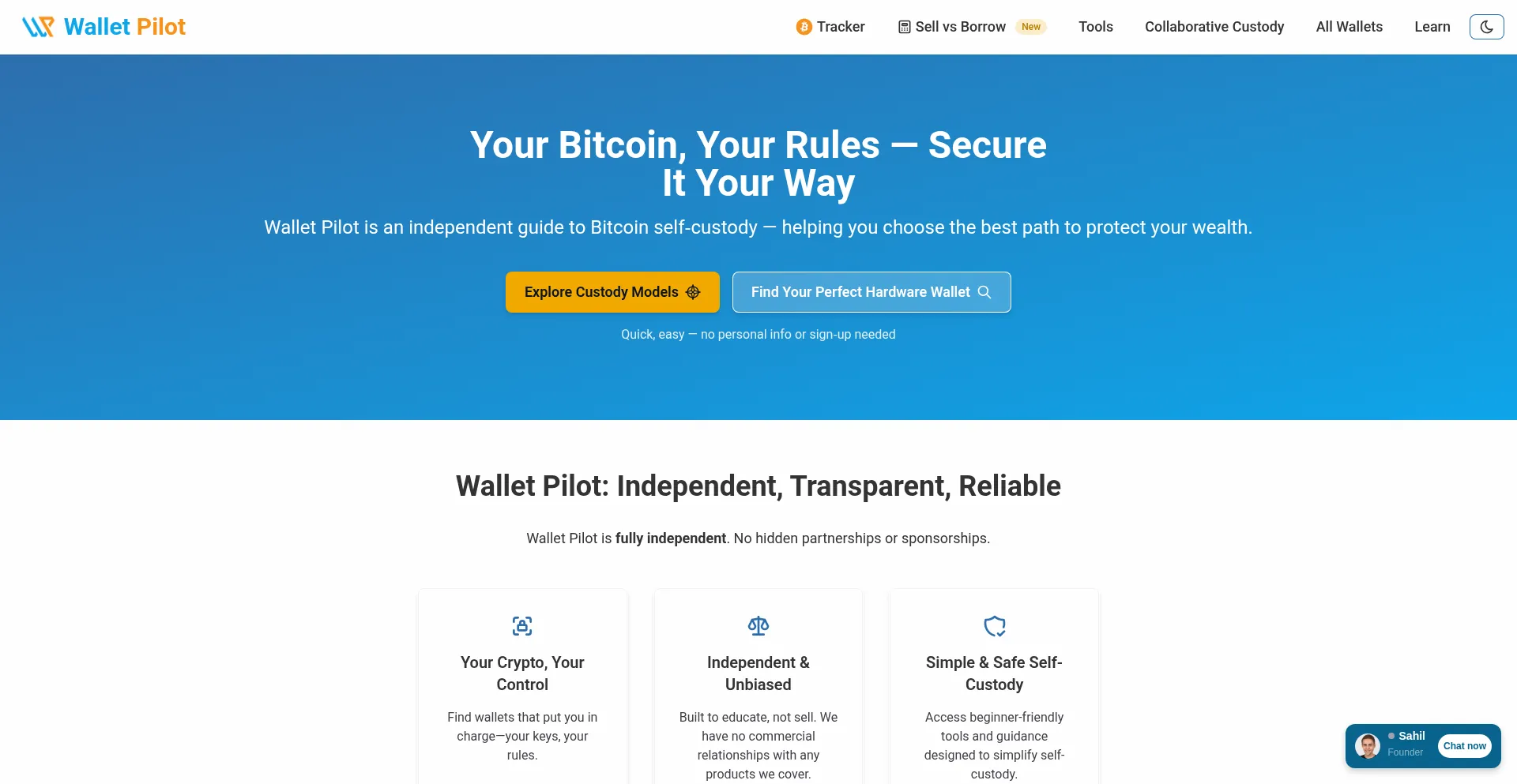Website screenshot of Walletpilot.com