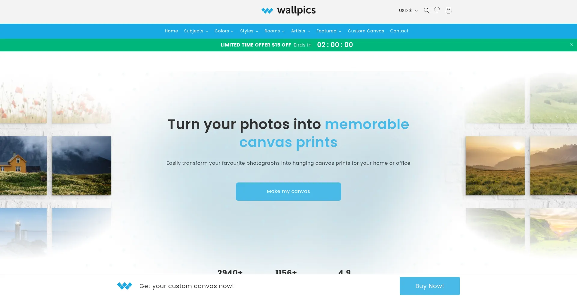 Website screenshot of Wallpics.com
