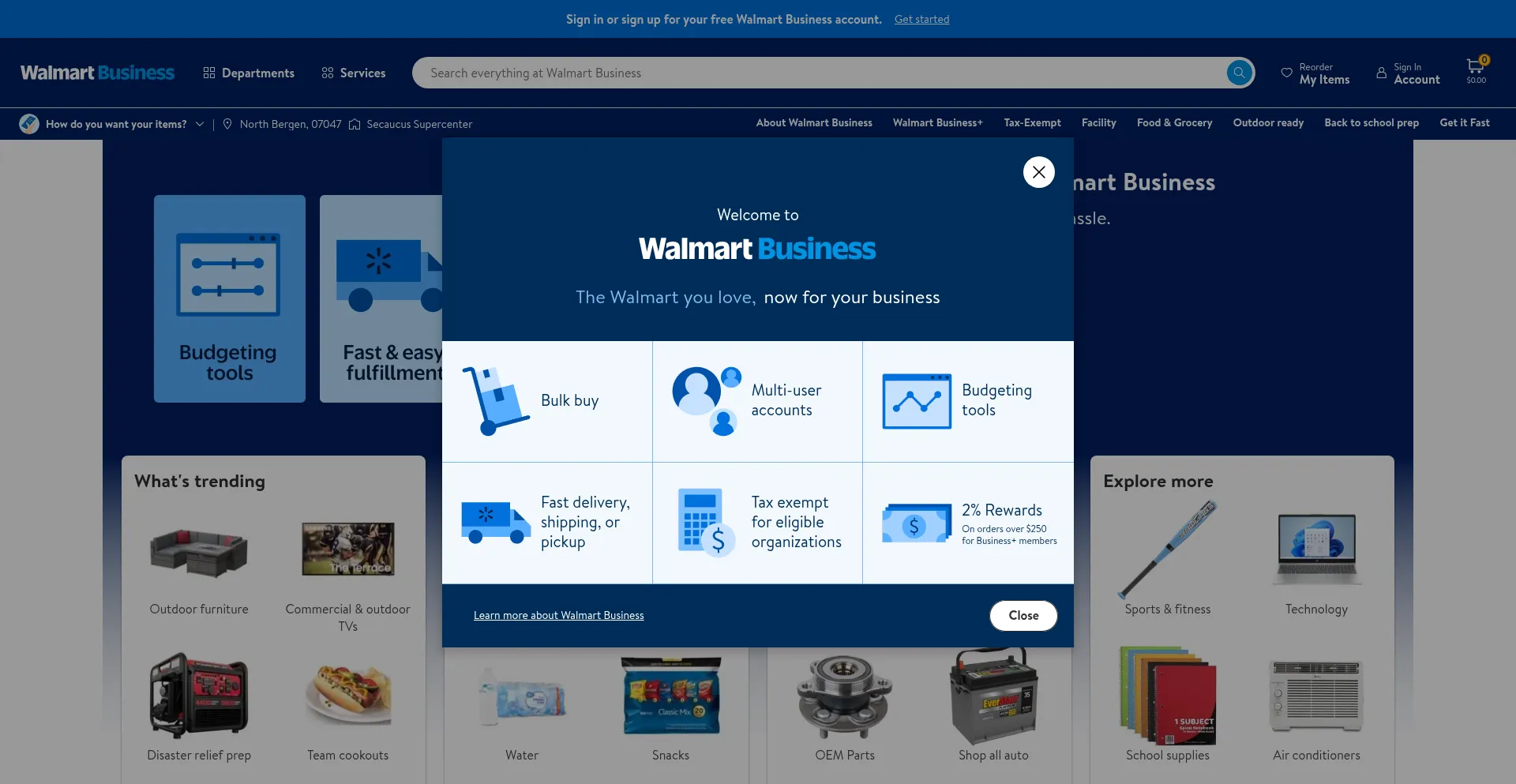 Website screenshot of Walmartbusiness.com