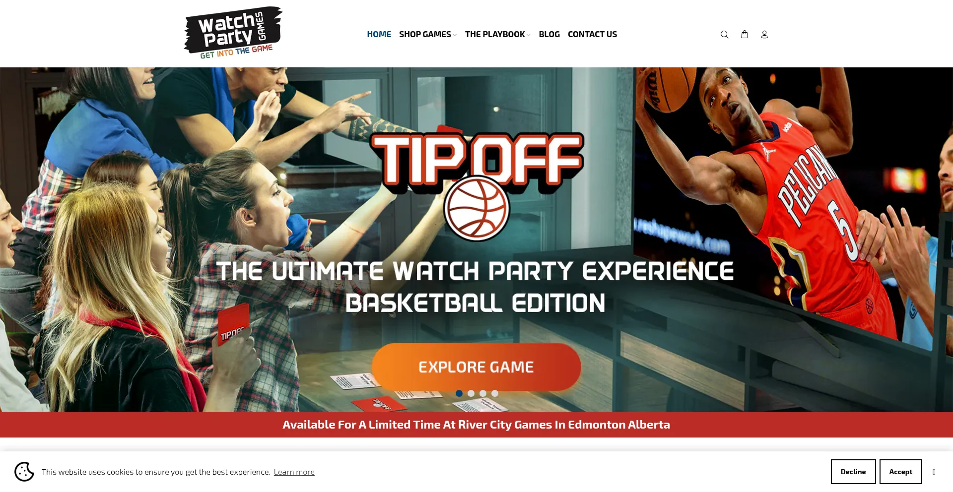 Website screenshot of Watchpartygames.ca