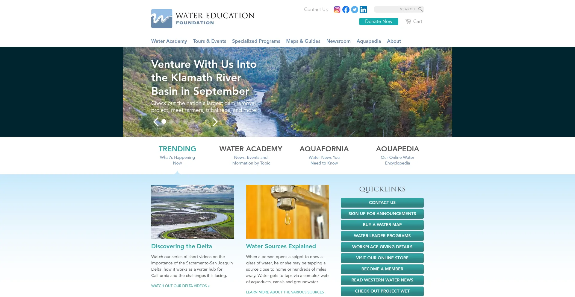 Website screenshot of Watereducation.org