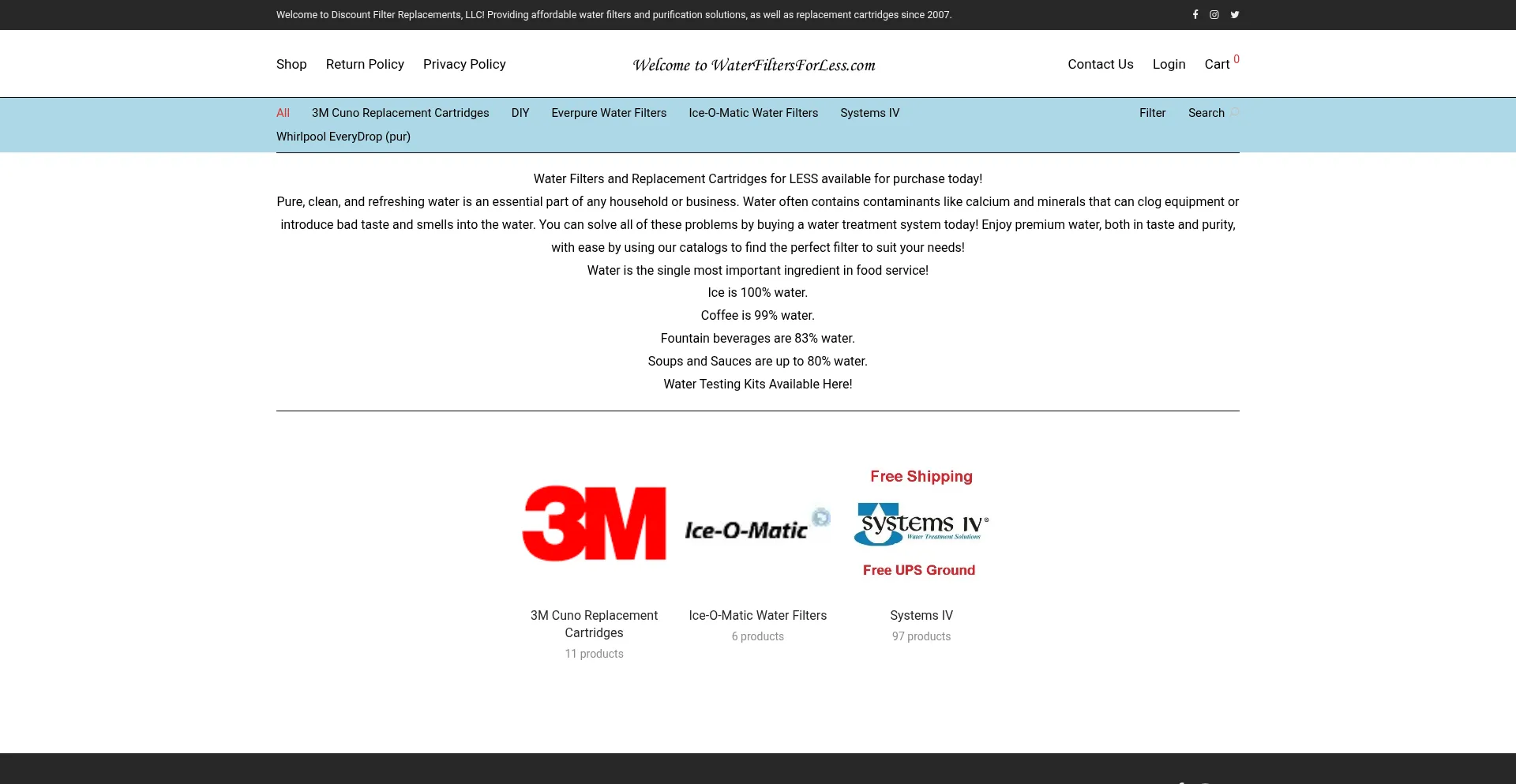 Website screenshot of Waterfiltersforless.com