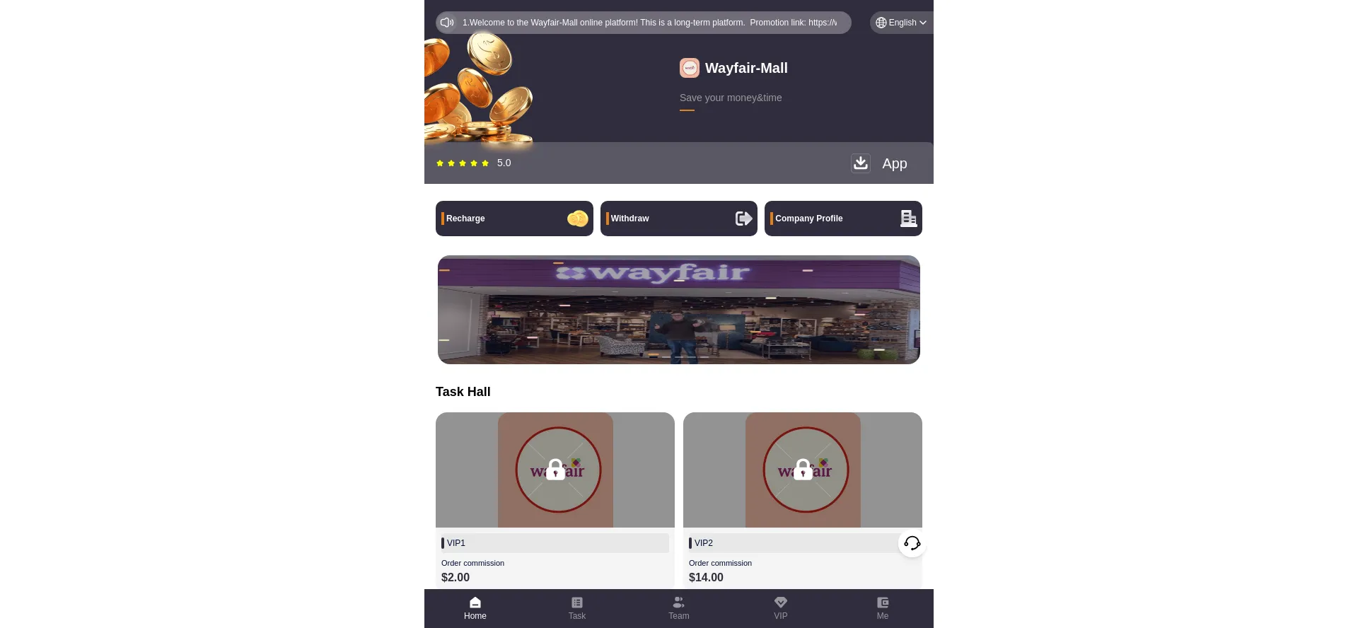 Website screenshot of Wayfair-mall.cc