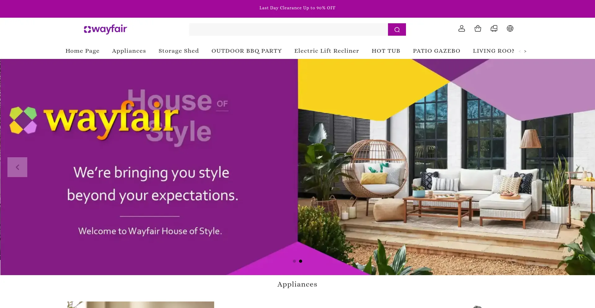 Website screenshot of Wayfairhomeoutlet.com