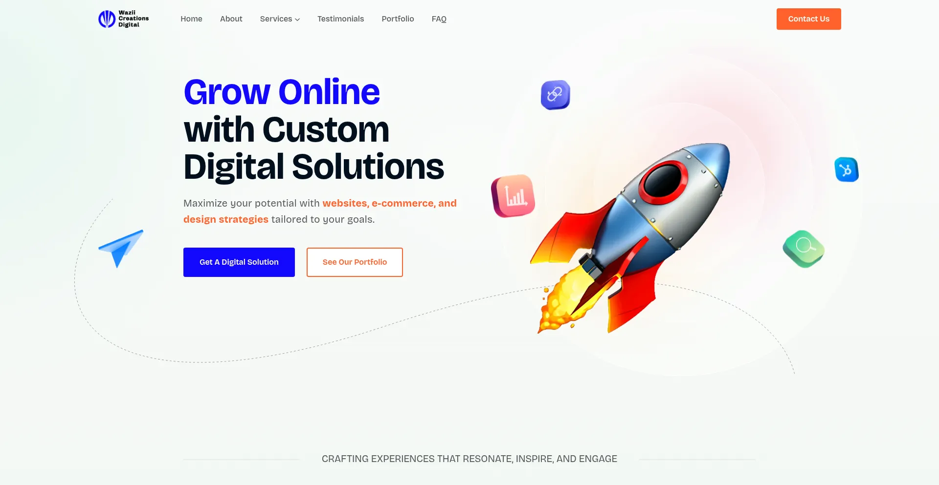 Website screenshot of Waziicreationsdigital.com