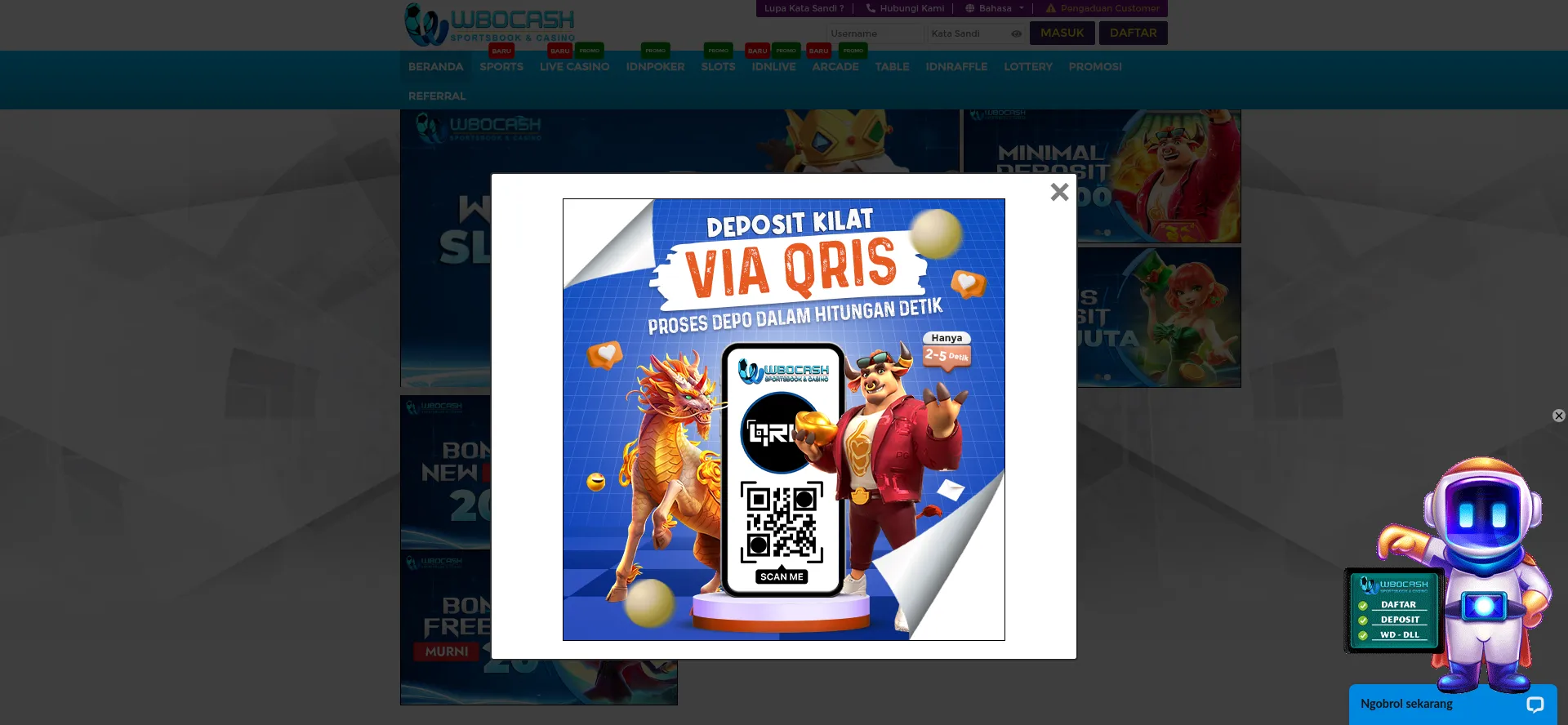 Website screenshot of Wbocash.online