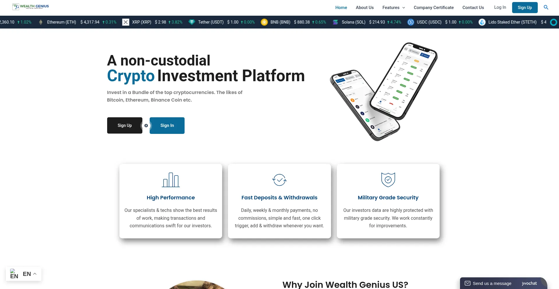 Website screenshot of Wealthgenius.us