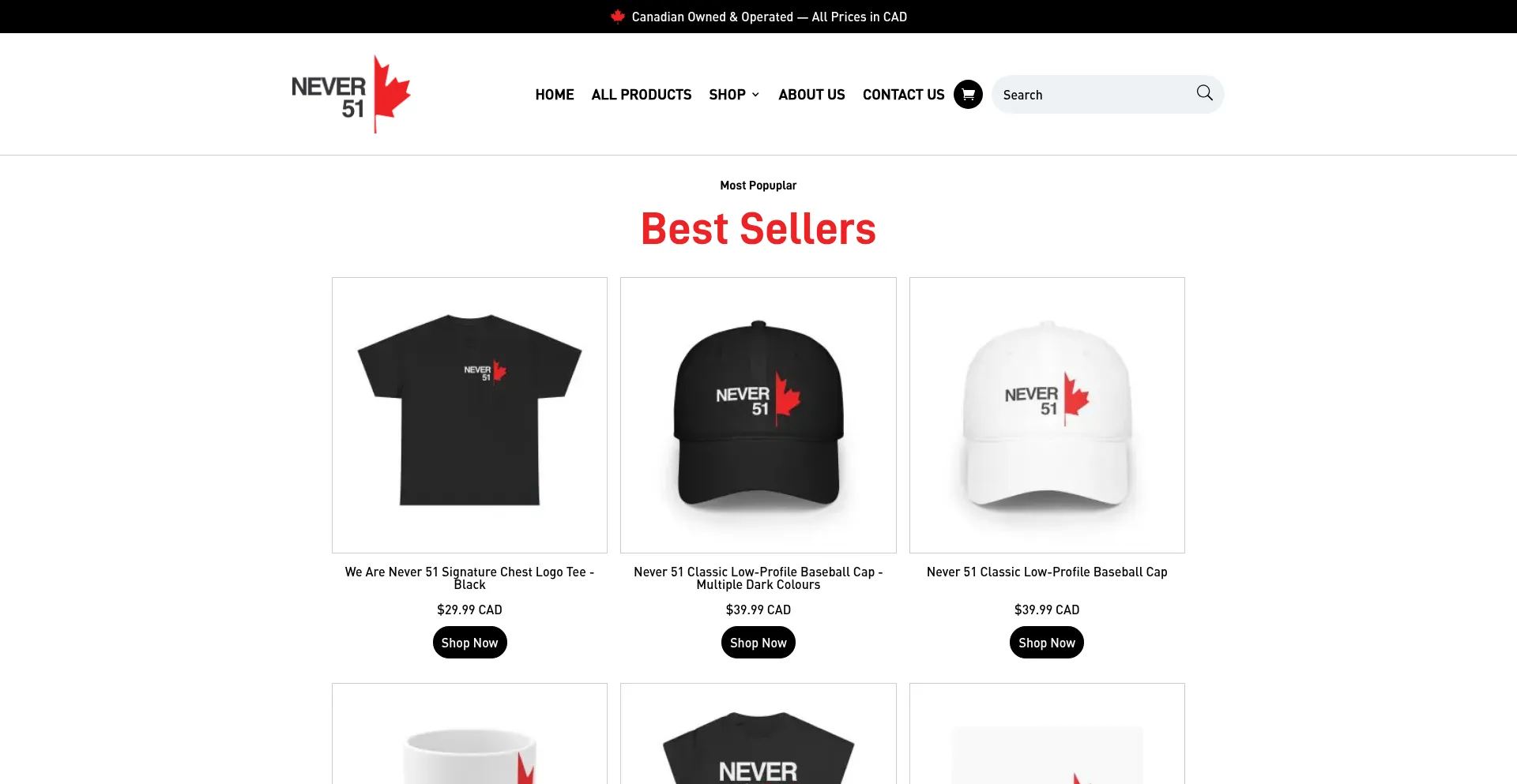 Website screenshot of Wearenever51.ca