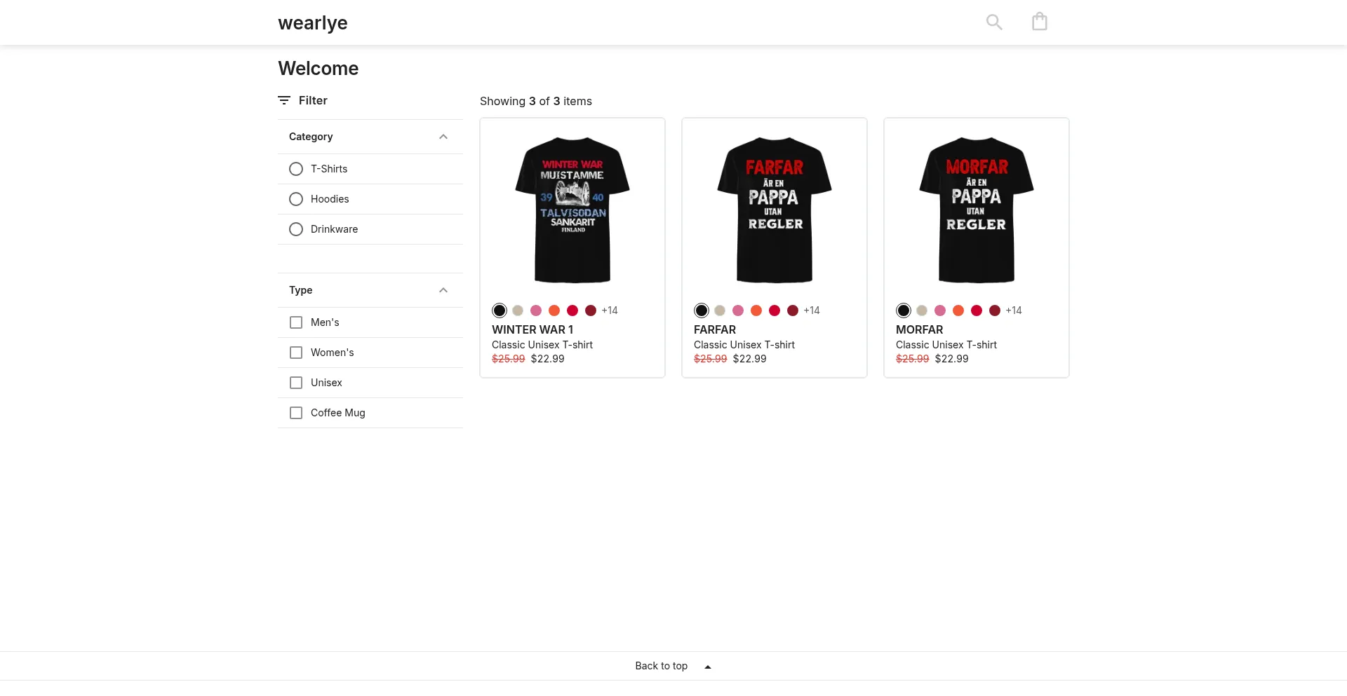 Website screenshot of Wearlye.com