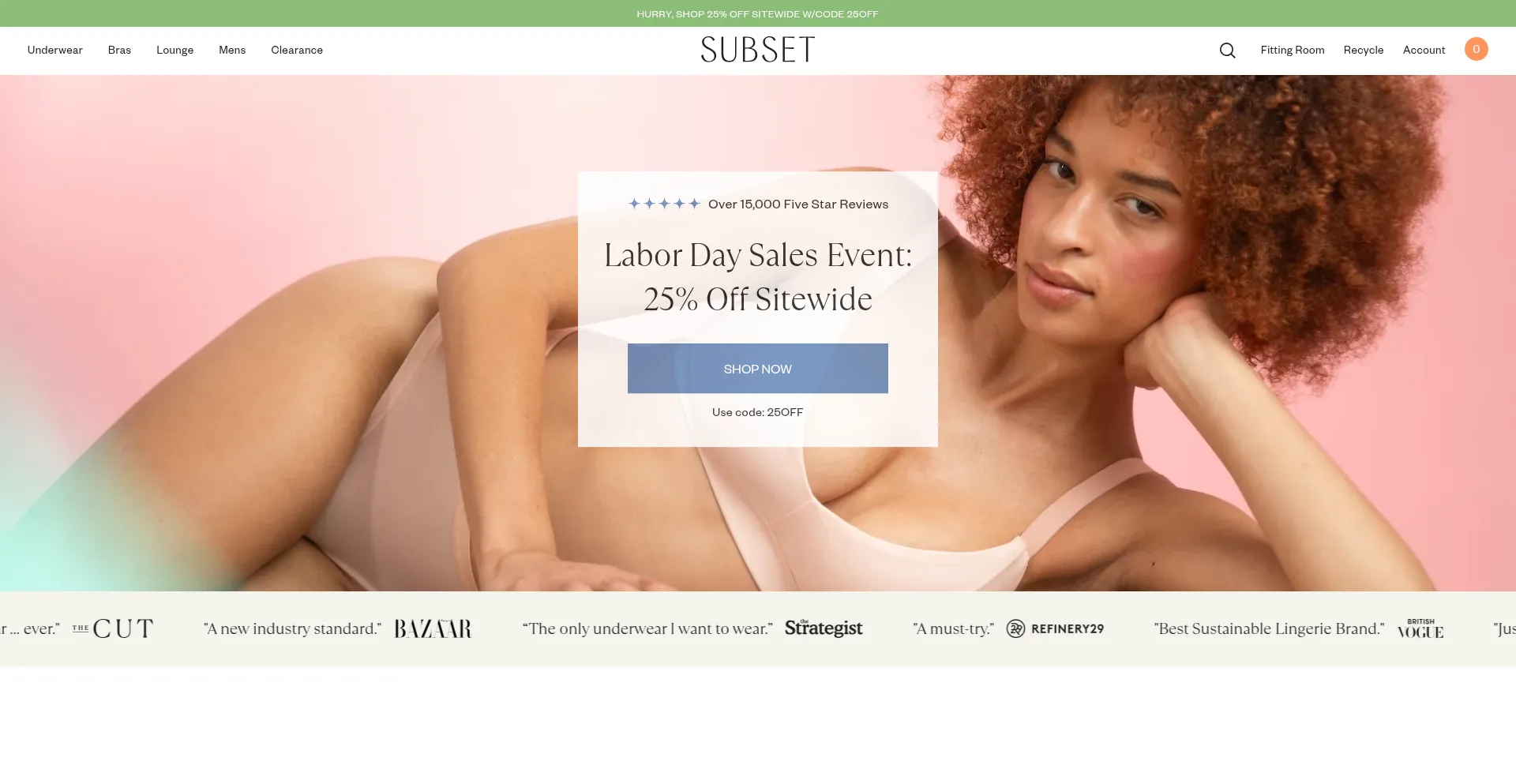 Website screenshot of Wearsubset.com