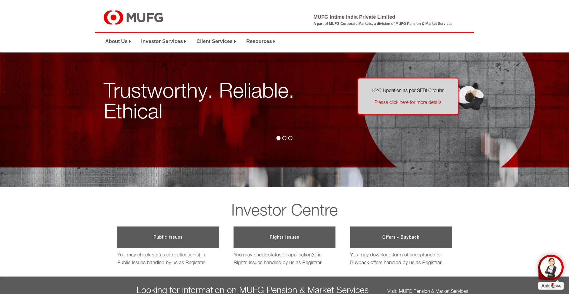 Website screenshot of Web.in.mpms.mufg.com
