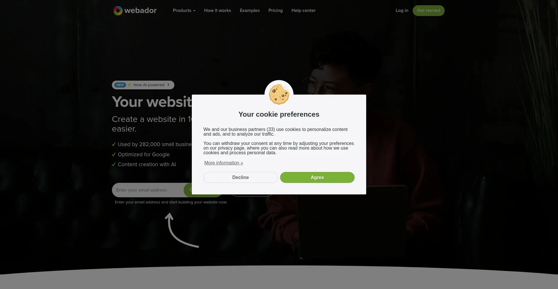 Website screenshot of Webador.ca